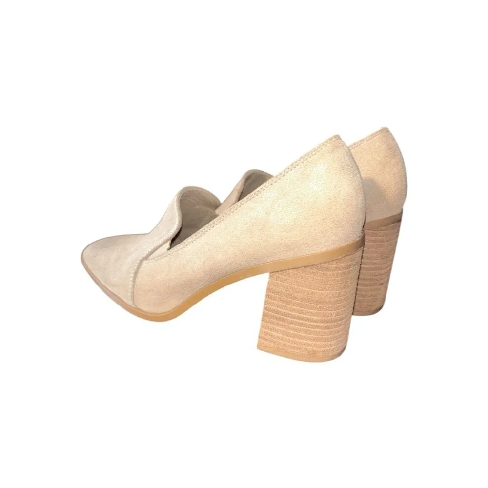 Joie Women’s 7.5 Wevenly Tan Beige Suede Leather Slip On Stretch Block Heel
